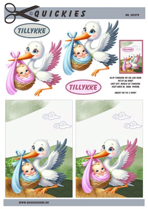 3D Stork med babypige og babydreng